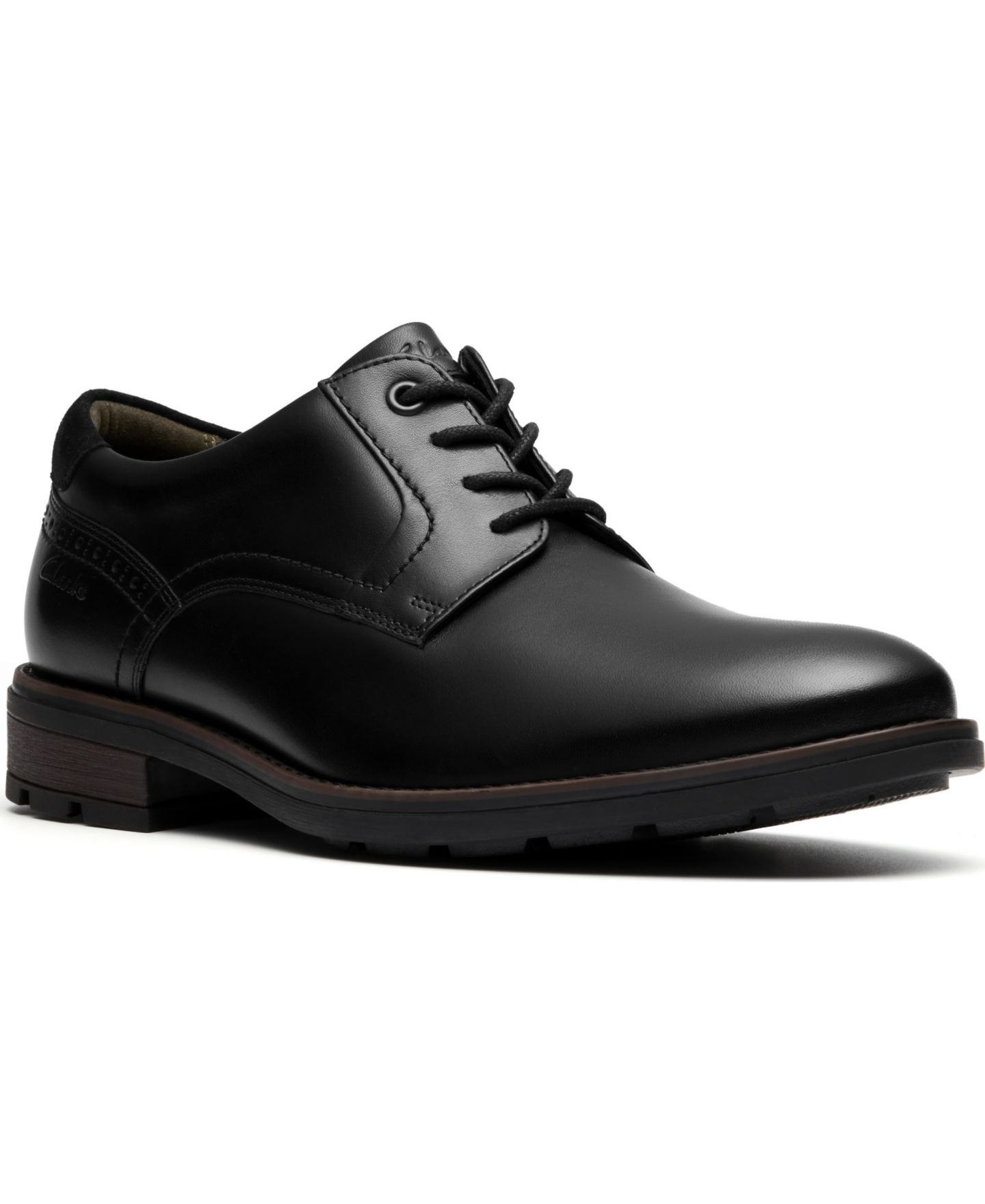 Мужские туфли Clarks Emmet Plain Toe Dress Shoe, цвет: Чёрный гладкий кожаный — фото 1