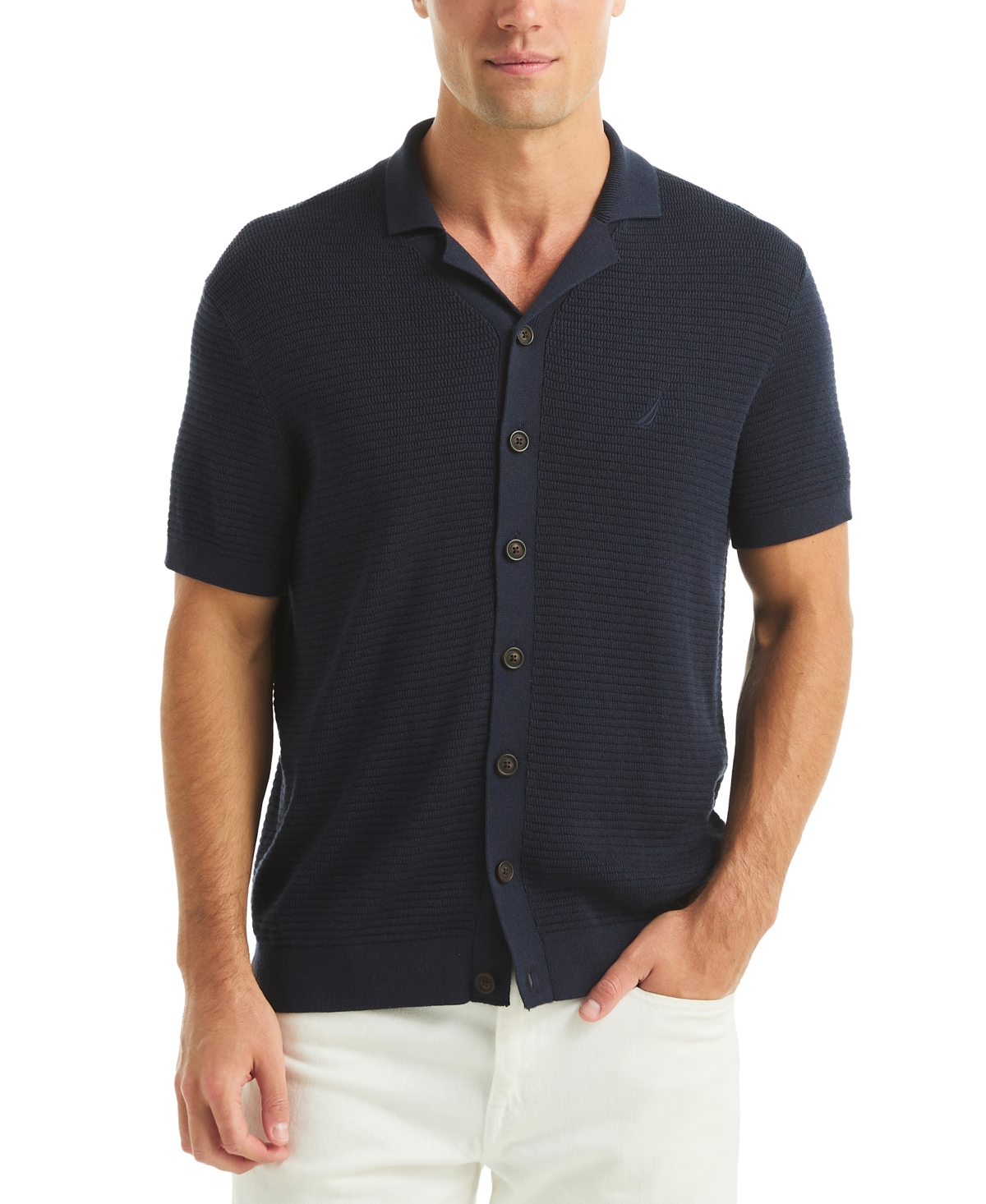 Nautica Men's Short Sleeve Button-Front Camp Sweater