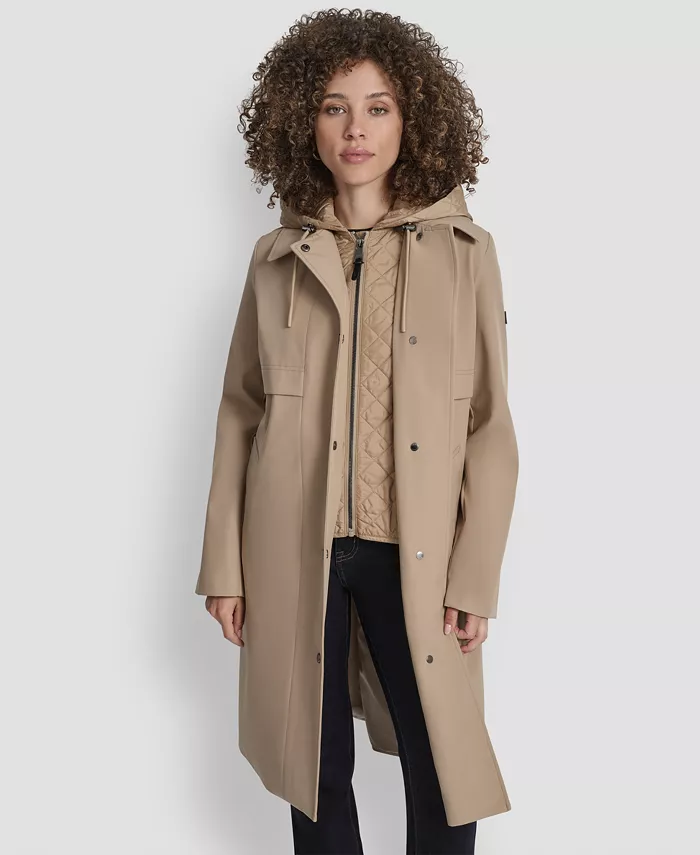 Women's Hooded Bibbed Belted Trench Coat - thumbnail 7