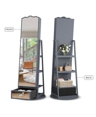 60&deg; Rotating Full-Length Mirror Jewelry Cabinet with Lights