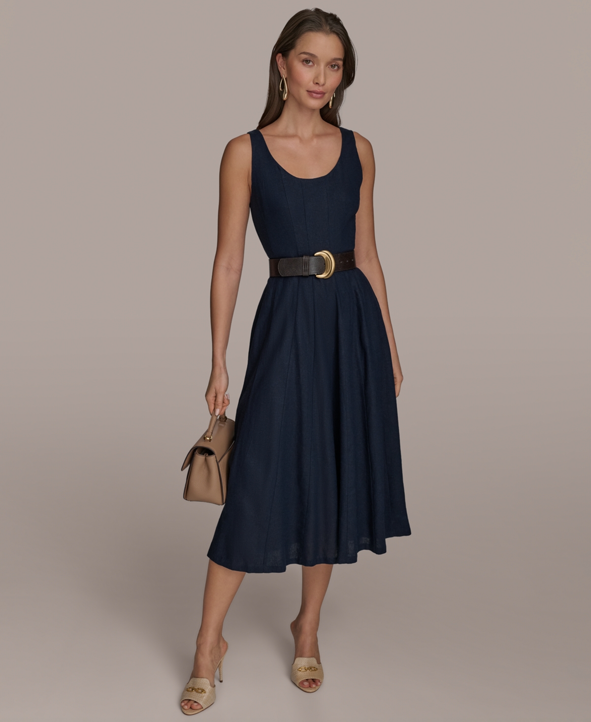 Women's Belted A-Line Dress - Nightfall