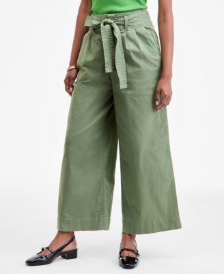 Women's High-Rise Belted Cropped Wide-Leg Pants