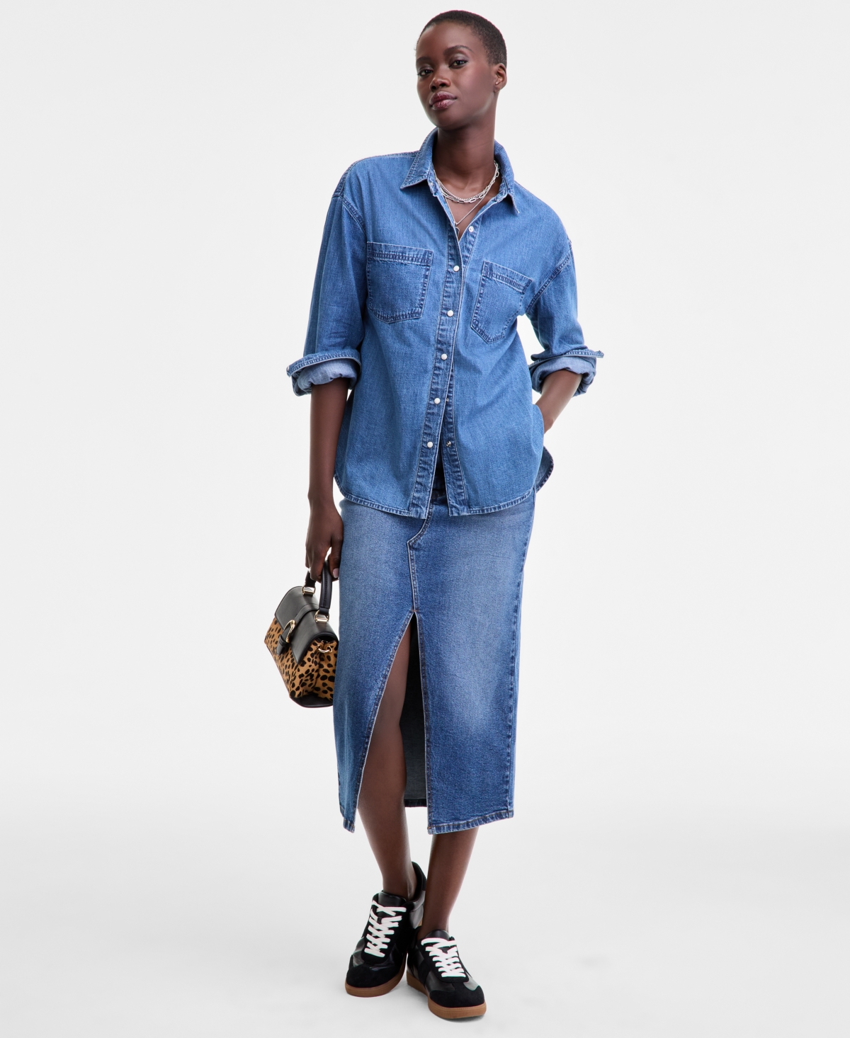 On 34th Women's Denim Patch Pocket Shirt, Macy's Exclusive In Blue