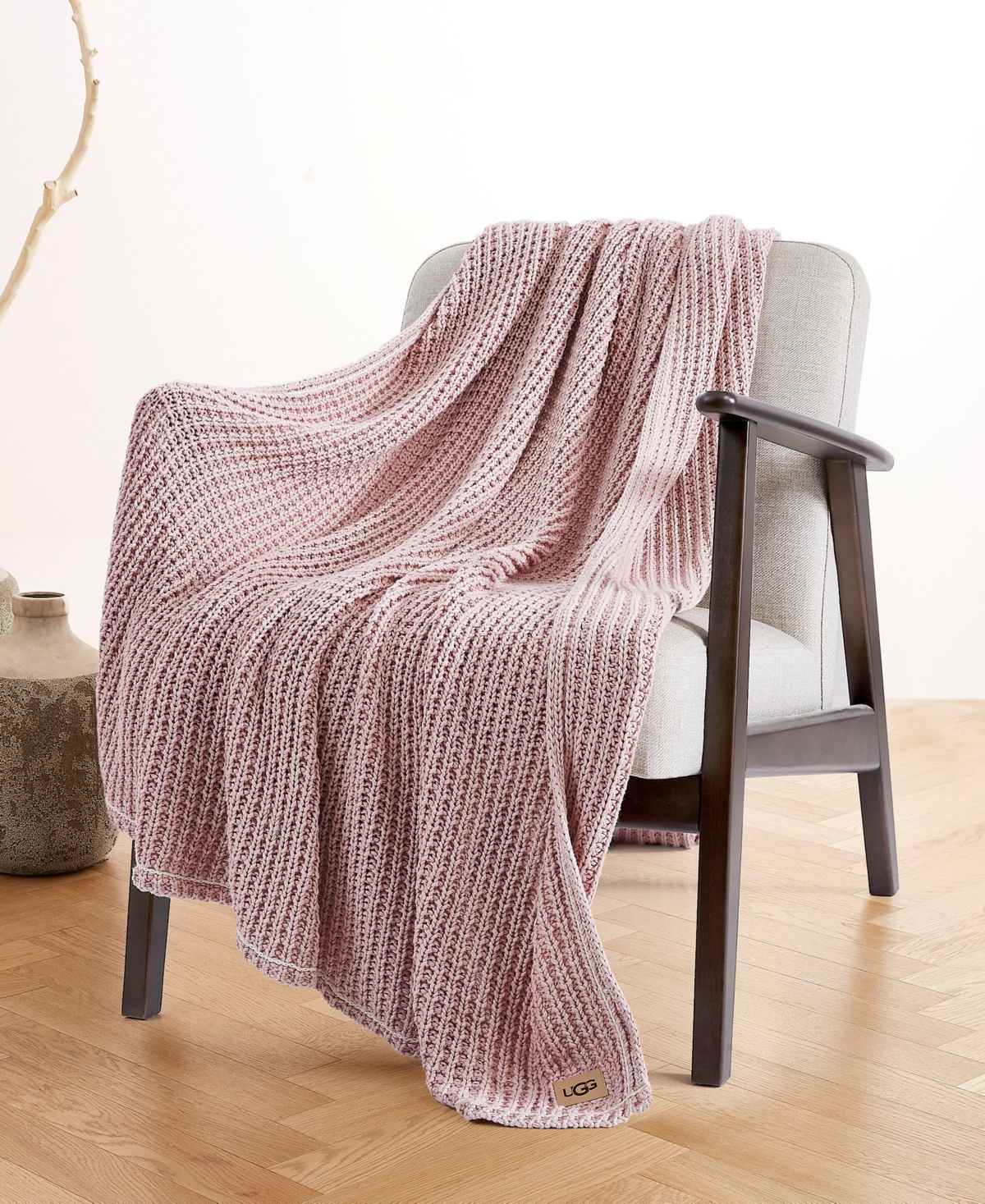 Ugg Luna Cotton Waffled Knit Throw Blanket, 50" X 70" In Pink