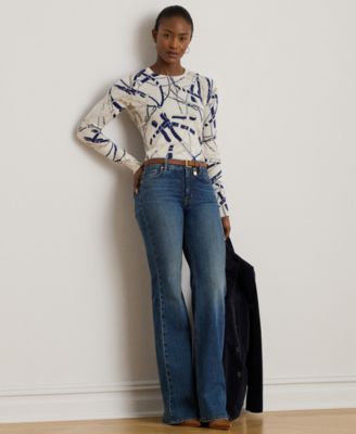 Women's Belting-Print Cotton-Blend Sweater