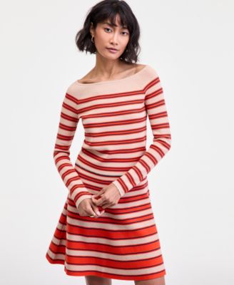 On 34th Womens Striped Knit Boat Neck Top Pull On Skirt Macys Exclusive In Orange