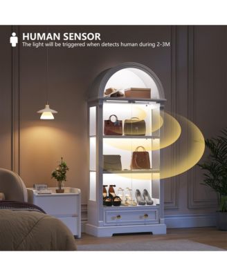 Arched Glass Display Cabinet with LED Motion Sensor Light