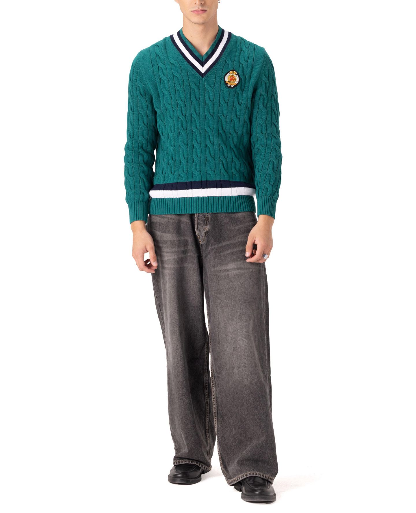 Мужской свитер Members Only Cotton Cable Knit Cricket, цвет: Зелёный — фото 8