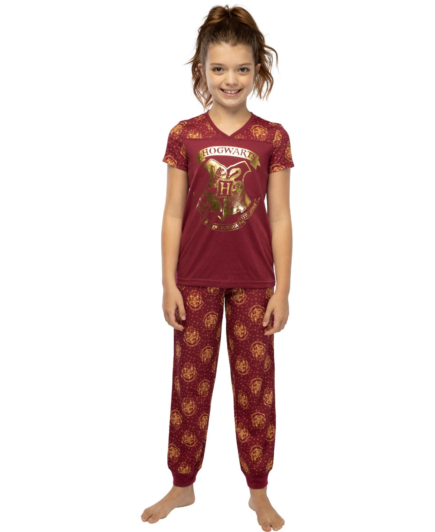 Short Sleeve Hogwarts Girls' 2-Piece Athletic Jogger Pant Kids Pajama Set