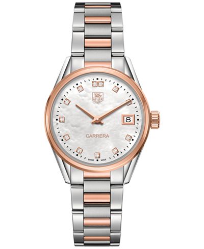 TAG Heuer Women's Swiss Carrera Diamond Accent 18k Two-Tone Stainless Steel Bracelet Watch 32mm WAR1352.BD0779