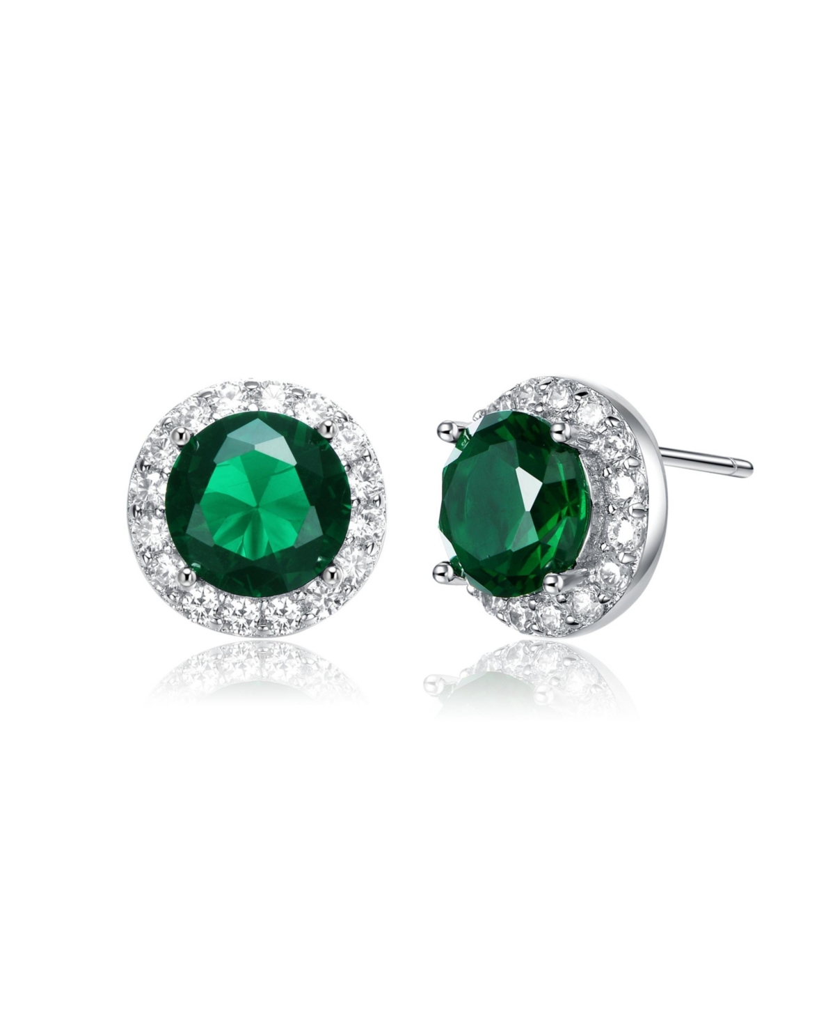Round Shaped Stud Earrings with Colored Cubic Zirconia - Green