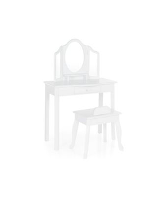 Kids' Vanity and Stool Set - White: Little Girls Pretend Play Princess Desk and Chair, Makeup Mirror with Storage Drawer