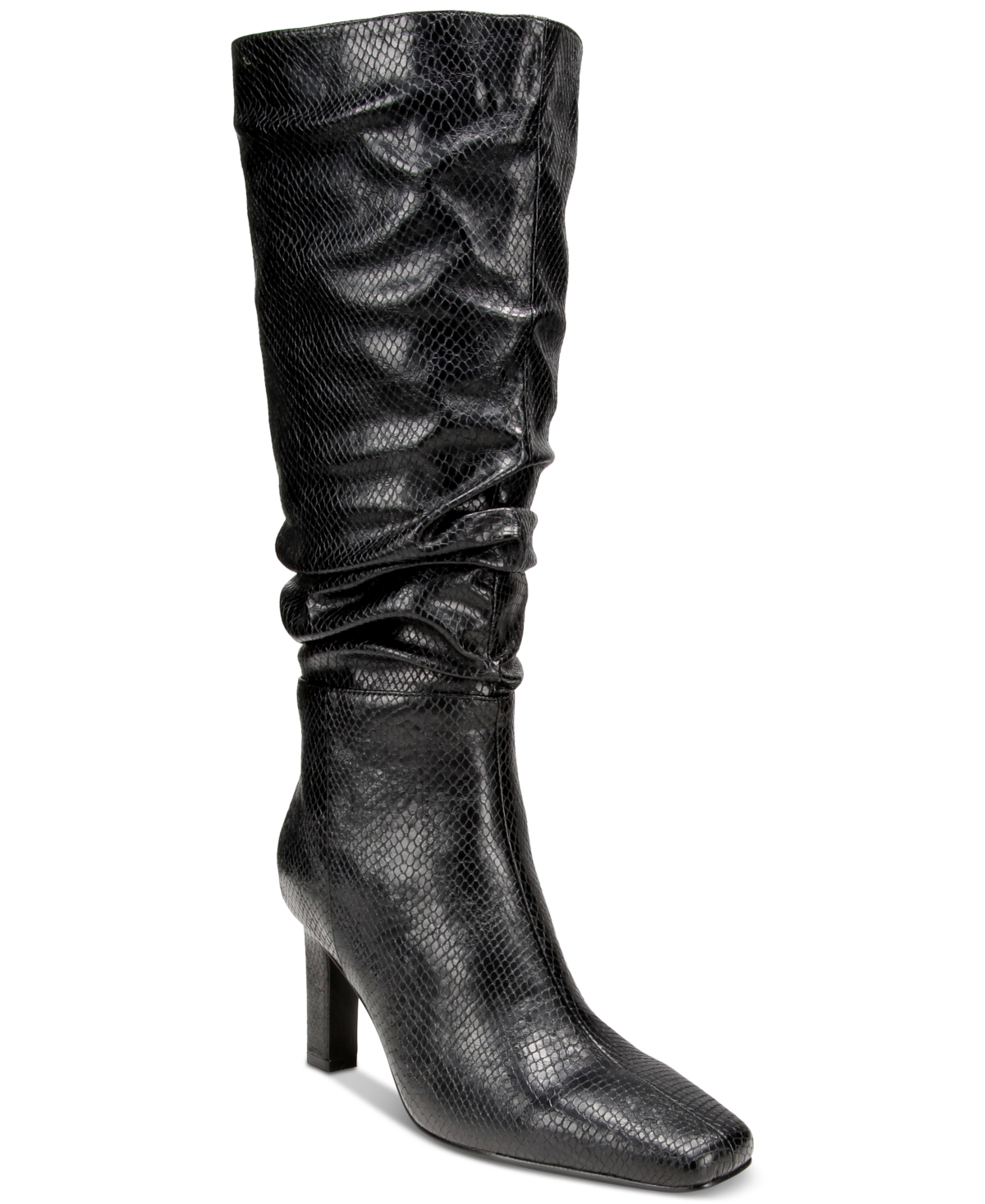 Women's Fallon Knee High Slouch Dress Boots - Extended Sizes Available - Black Snake