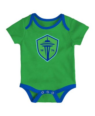 Newborn 3-Pack Green/Heather Gray/Blue Seattle Sounders FC Loyal Buddies Bodysuit Set