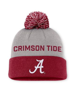 Nike - Men's Gray/Crimson Alabama Crimson Tide Primetime Peak Cuffed with Pom Knit Hat