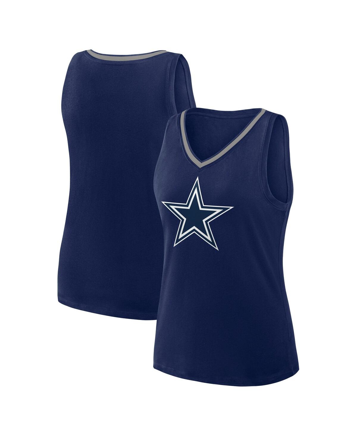 Women's Navy Dallas Cowboys Stellar Win V-Neck Tank Top - Navy