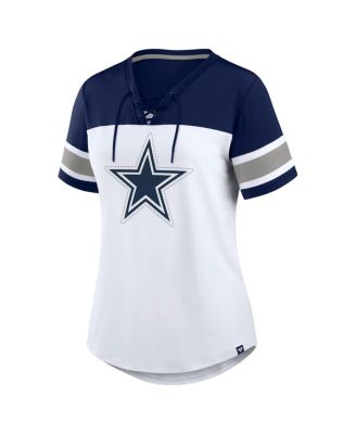 Women's White/Navy Dallas Cowboys Athena Rhinestone Lace-Up V-Neck T-Shirt