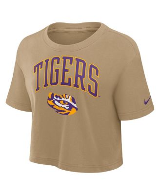 Women's&nbsp;Tan LSU Tigers Power Pursuit Athletic Prep Arch Performance Cropped T-Shirt