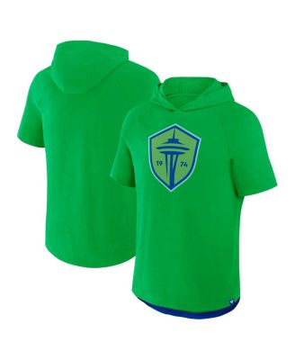 Fanatics - Men's Rave Green Seattle Sounders FC Hat Trick Stadium Slub Raglan Short Sleeve Pullover Hoodie