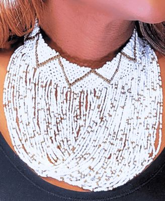 Shani African Beaded Choker Necklace for Women Adjustable Handcrafted Maasai Jewelry - White Sands 48$