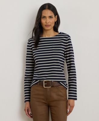 Women's Striped Jersey Snap-Trim Boatneck Top, P/XS-3X