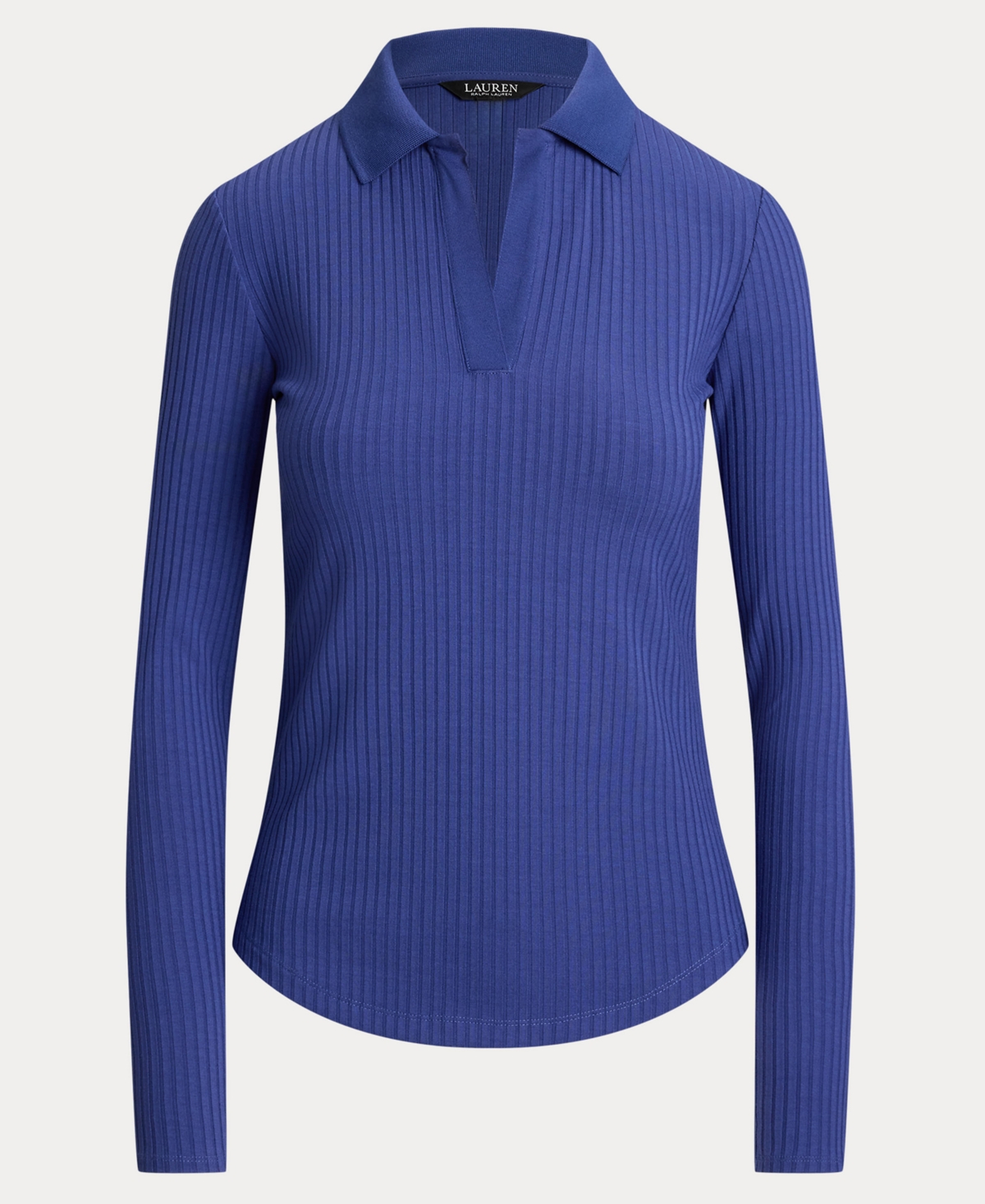 Ralph Lauren Rib-knit Long-sleeve Polo Top In Blue