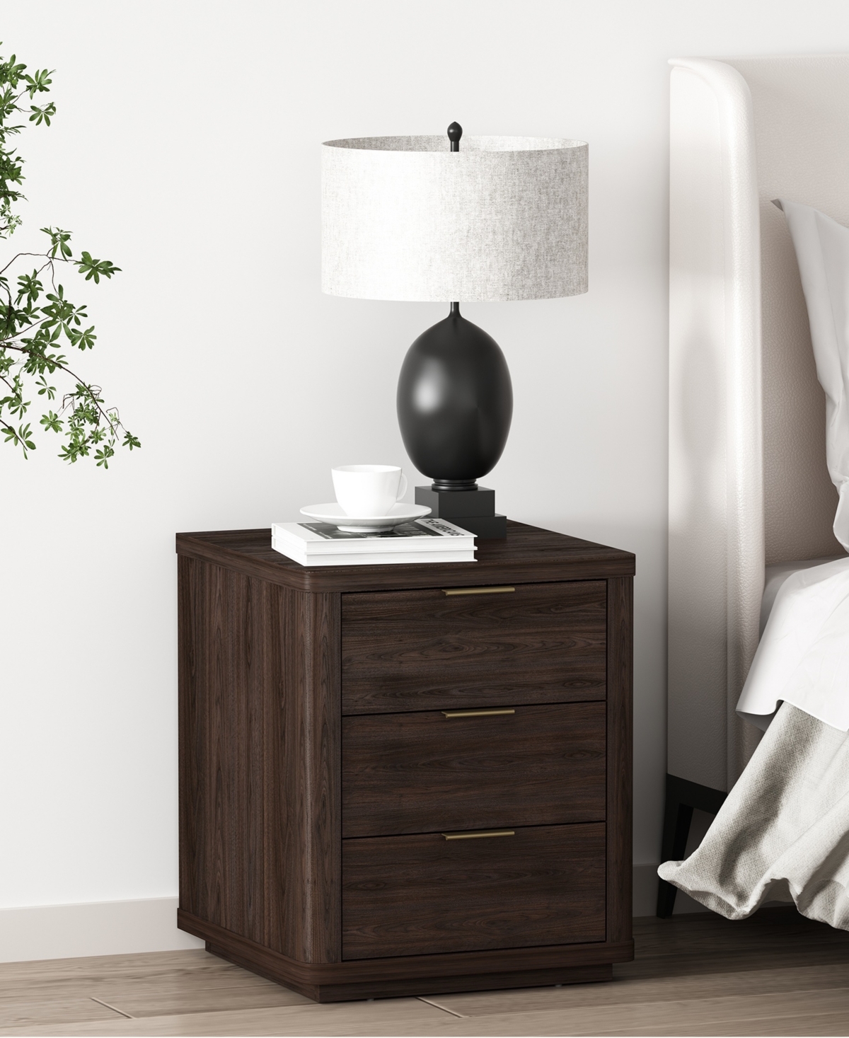 Manhattan Comfort 20" Evelyn Wood 3-drawer Nightstand In Brown