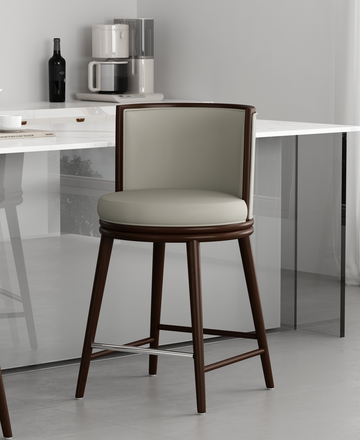 Manhattan Comfort 37.6" Evalyn Faux Leather Upholstered Counter Stool In Gray