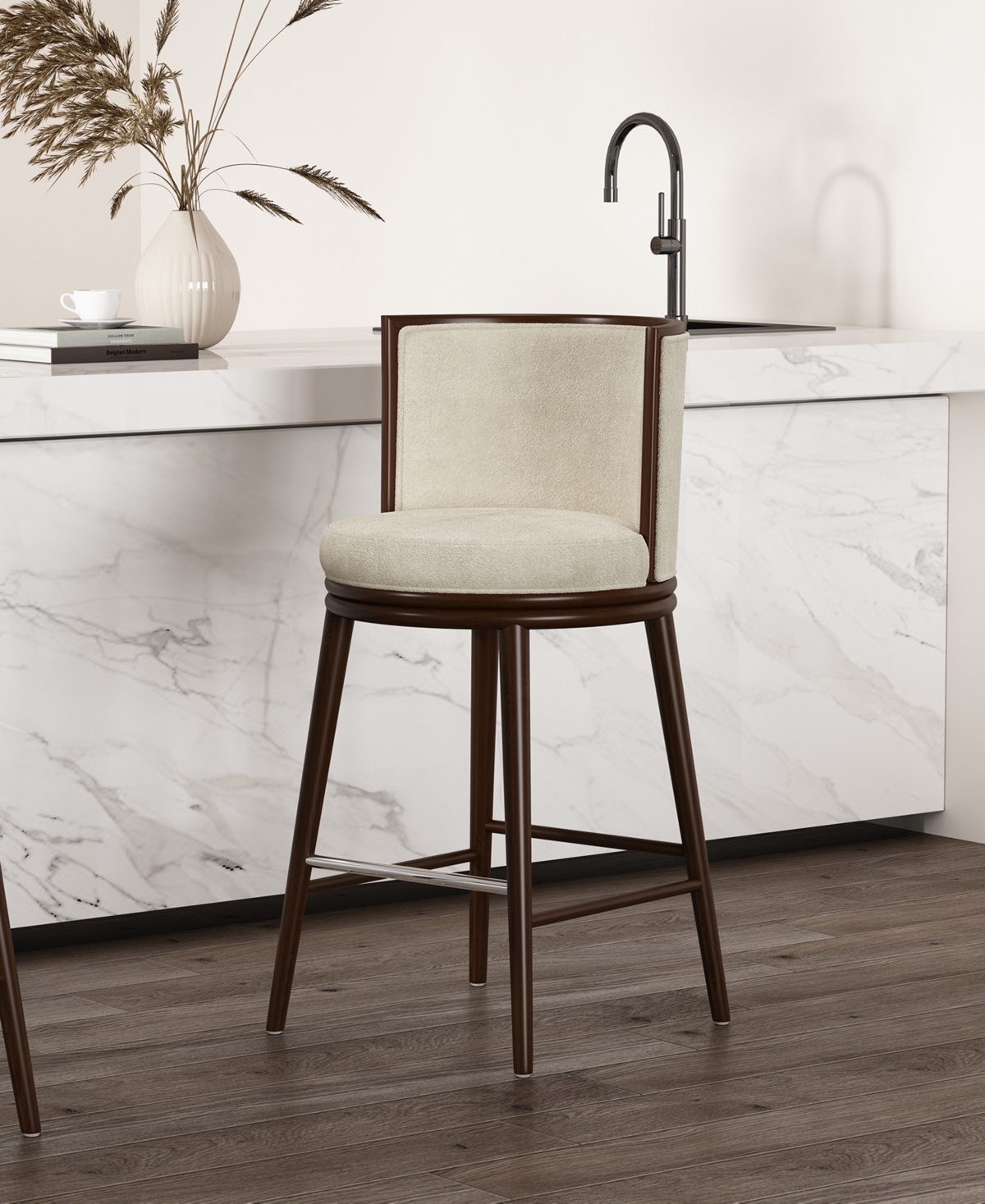 Manhattan Comfort 40" Evalyn Chenille Upholstered Barstool In White