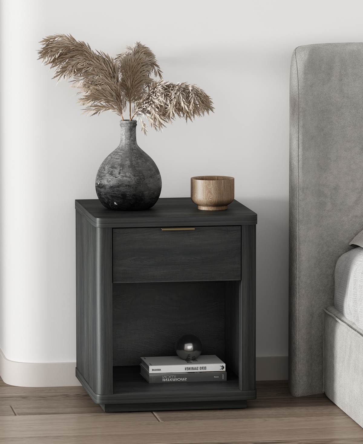 Manhattan Comfort 20" Evelyn Wood 1-drawer Nightstand In Gray