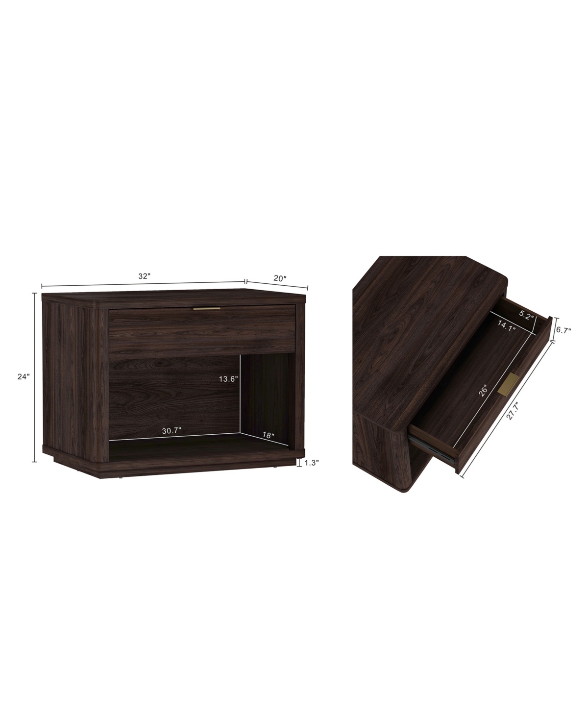 Manhattan Comfort 32" Evelyn Wood 1-drawer Nightstand In Brown