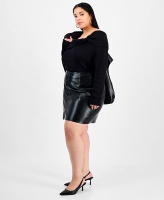 Trendy Plus Size Crocodile Embossed Faux Leather Mini Skirt, Macy's Exclusive