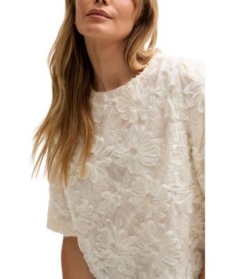 Women's Lotus Ribbon Work Scallop Hem Top