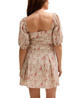 Women's India Button Front Wishing Well Print Mini Dress