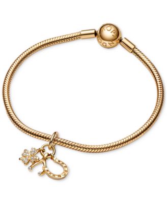 14k Gold Clover, Wishbone and Horseshoe Cubic Zirconia Dangle Charm