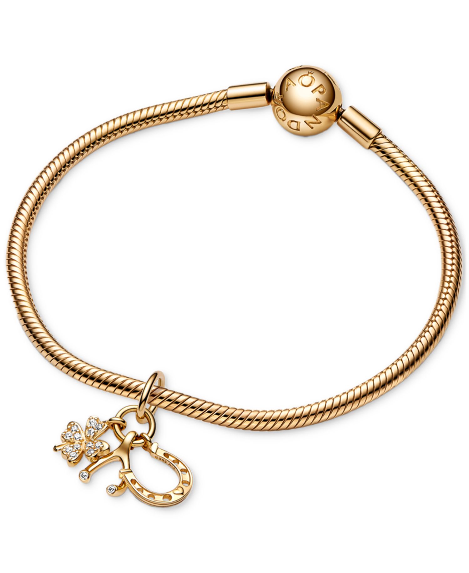 KATSEYE X Pandora® 14k Gold Clover, Wishbone and Horseshoe Cubic Zirconia Dangle Charm