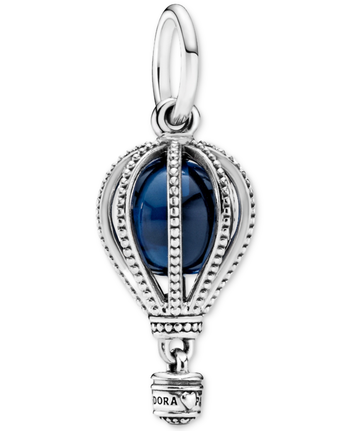 Sterling Silver and Blue Crystal Air Balloon Dangle Charm - Silver