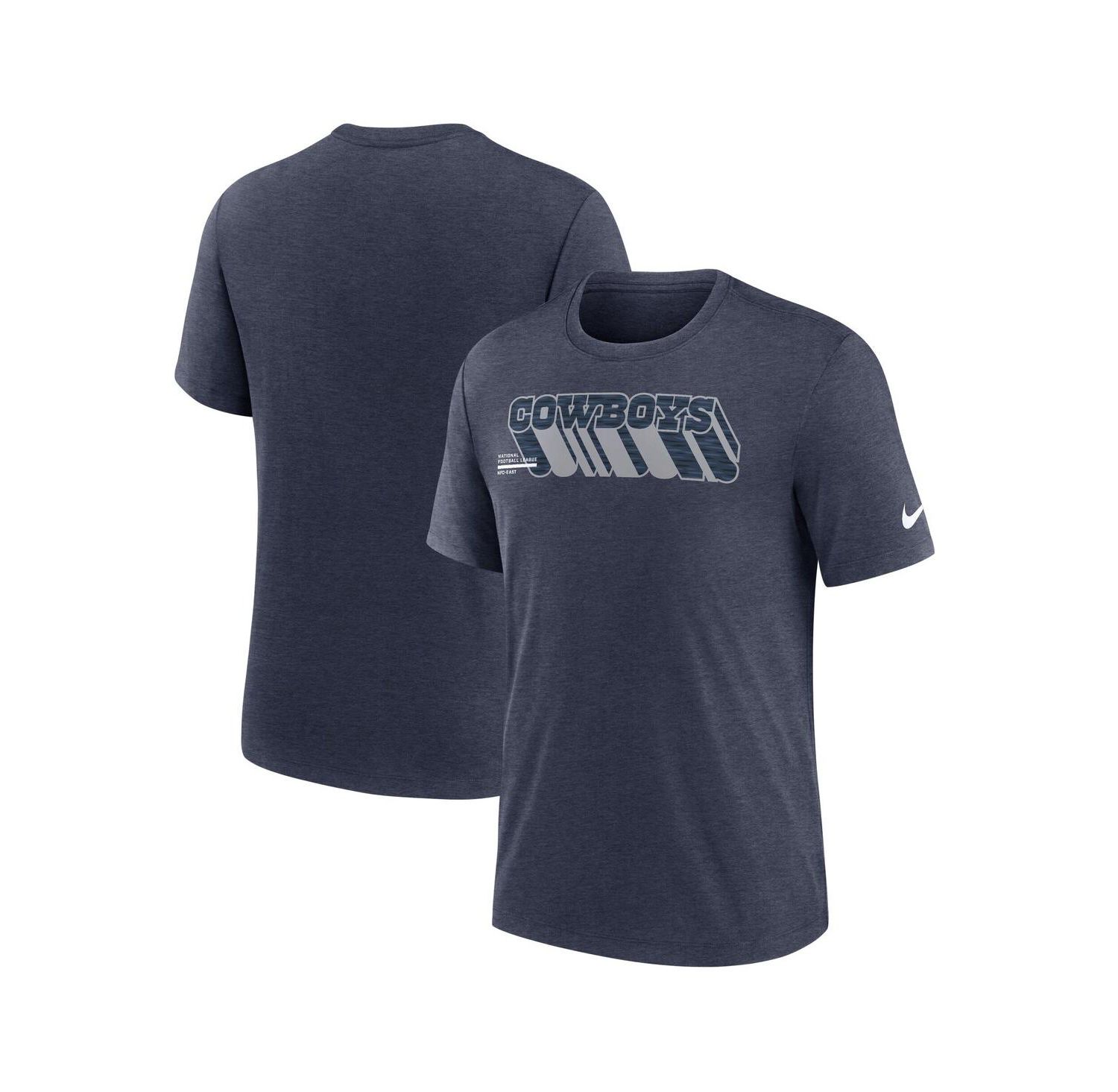 Men's Heather Navy Dallas Cowboys Long Pass Tri-Blend T-Shirt