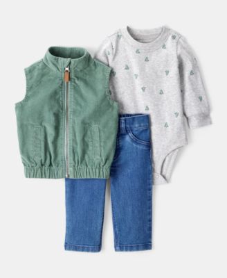Carter's - Baby Boys 3-Pc. Corduroy Vest, Bodysuit & Denim Pants Set