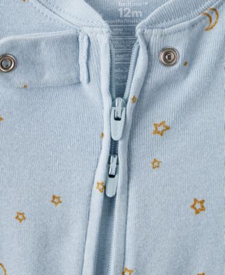 Baby Girls Unicorn-Star-Print 100% Cotton Long-Sleeve 2-Way-Zip 1-Piece Footed Pajamas
