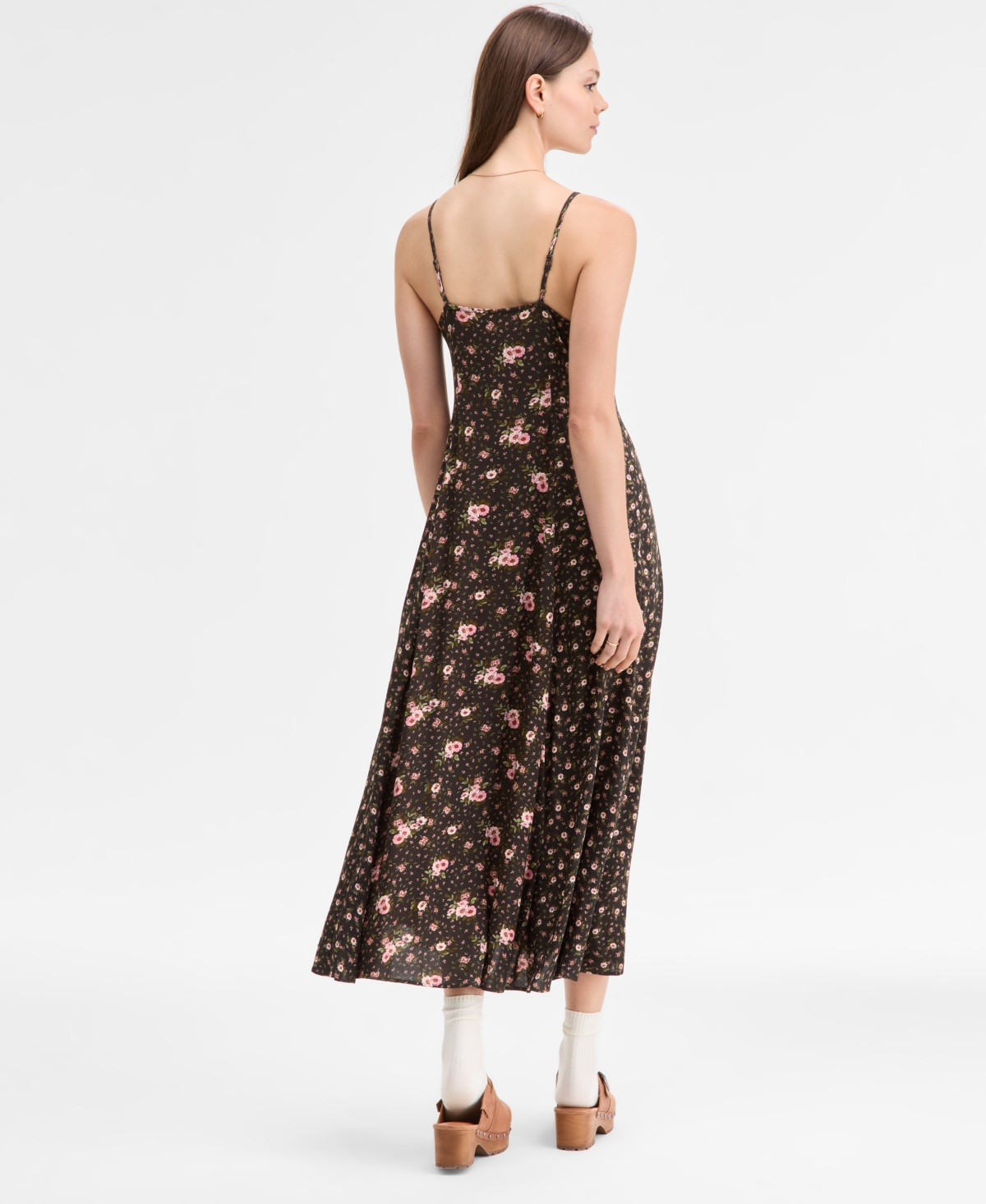 Lucky Brand Print Mix Button Through Midi Dress In Brown