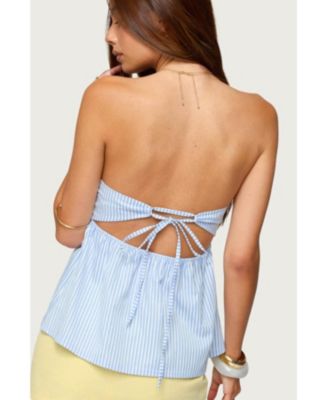 Womens Maddie Strapless Striped Babydoll Top