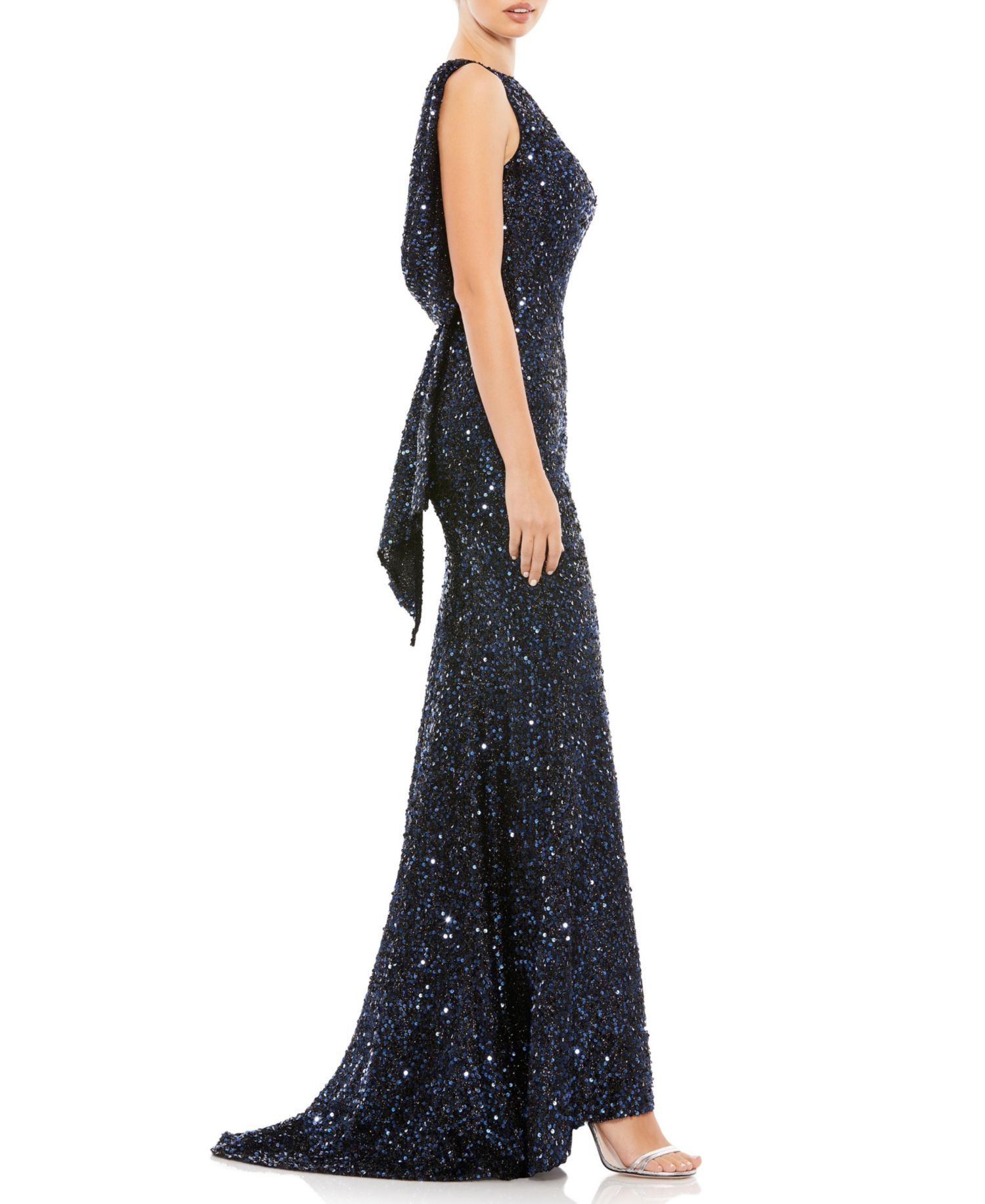 Women's Embellished Faux Wrap Illusion Puff Sleeve Gown