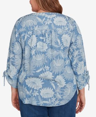 Plus Size Classic Floral Monotone Lyocell Henley Top