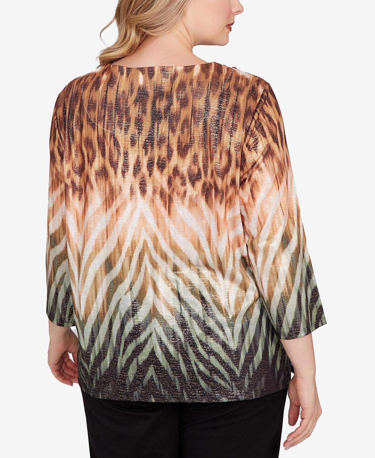 Alfred Dunner Plus Size Classic Ombre Animal Skin Three Quarter Sleeve Top In Black