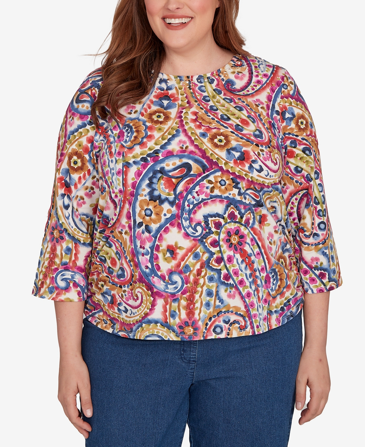Alfred Dunner Plus Size Paisley Three Quarter Sleeve Top In Multi