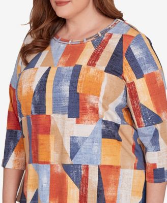 Plus Size Colorblock Detailed Crew Neck Top