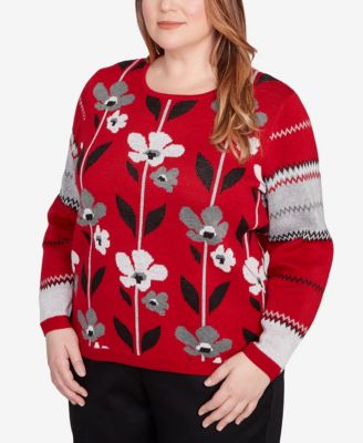 Plus Size Classic Vertical Flower Zig Zag Sweater