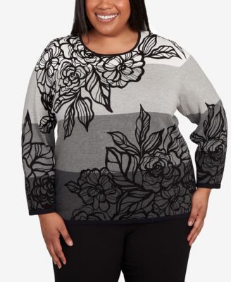 Plus Size Classic Ombre Floral Block Stripe Sweater