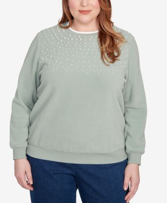 Plus Size Classic Embellished Neckline Anti-Pill Sweater
